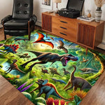 tapis d'aventure dinosaures géométrique moderne enfant vert bleu orange jaune noir salon chambre