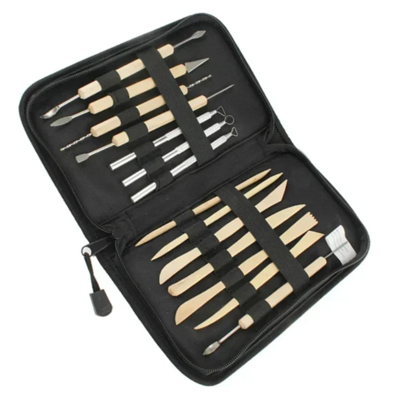 outils sculpture argile pâte modelage kit artisanat bois métal étui zippé aiguilles spatules couteaux