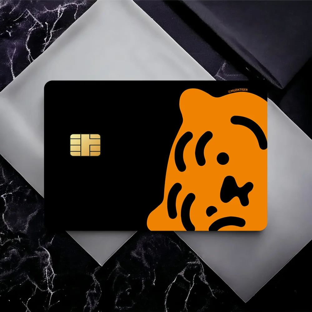 carte crédit imperméable ours motif minimaliste adhésif noir orange simple