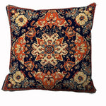 taies d'oreiller décoratives motifs floraux géométriques vintage bleu marine orange beige blanc polyester peachskin