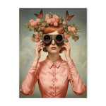 tableau toile art fleurs papillons lunettes moderne décoration mur salon cadre bois