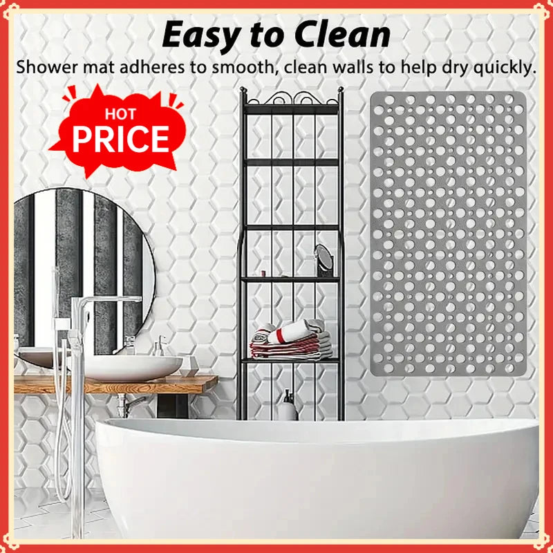 tapis douche moderne perforations anti dérapage ventouse salle bain pvc gris trou rond drainage