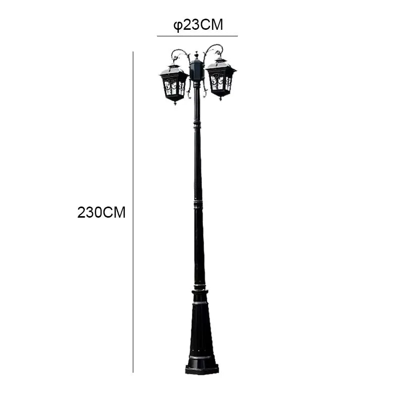 Lampadaire extérieur étanche ip65 moderne deux têtes 2.3m noir or vintage aluminium