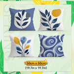 housse coussin géométrique bleu feuilles stylisées moderne 45cm 45cm zip invisible polyester maison