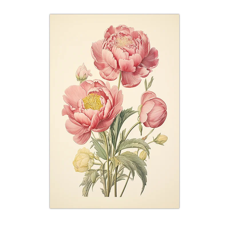 toile imprimée pivoine rose vintage décoration murale chambre salon illustration florale moderne