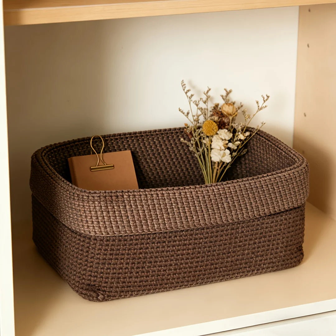 panier marron tissu polyester pliable rangement rustique maison respectueux environnement