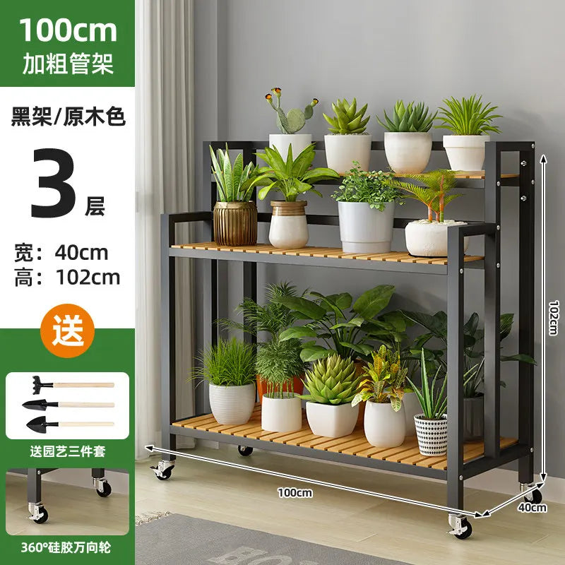 étagère plantes bois métal roulettes meuble jardin intérieur blanc moderne