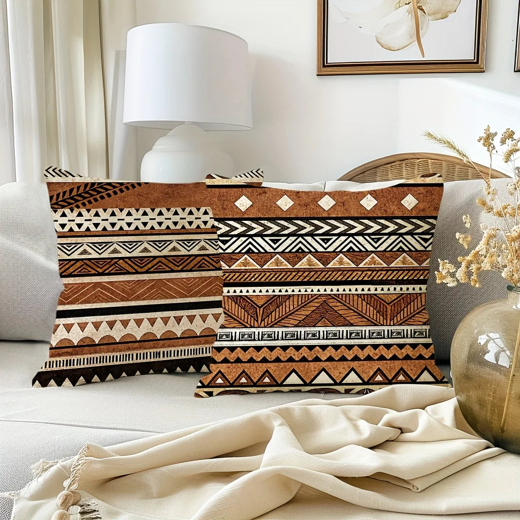 taies d'oreiller motifs géométriques multicolores ethnique polyester peachskin opacité décoration maison hospitalière 45x45cm
