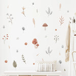 sticker mural dessin animé feuilles champignons fleurs graminées enfants chambre salon DIY