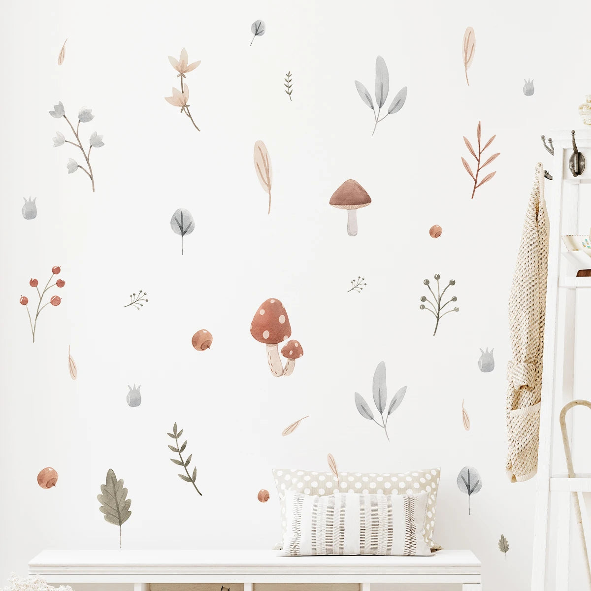 sticker mural dessin animé feuilles champignons fleurs graminées enfants chambre salon DIY