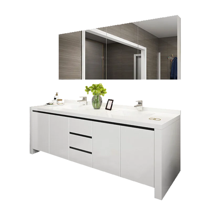 meuble salle bain blanc moderne deux lavabos miroir savonnières porte savon