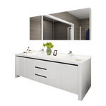 meuble salle bain blanc moderne deux lavabos miroir savonnières porte savon