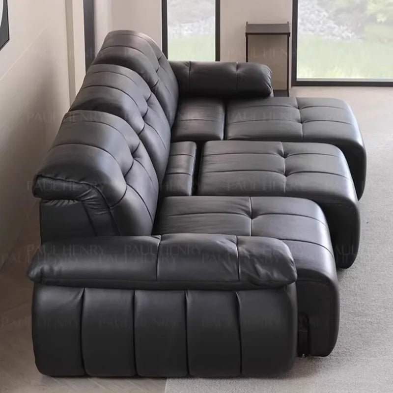 Canapé lit moderne simili cuir noir oreillers variable bed électrique 285cm