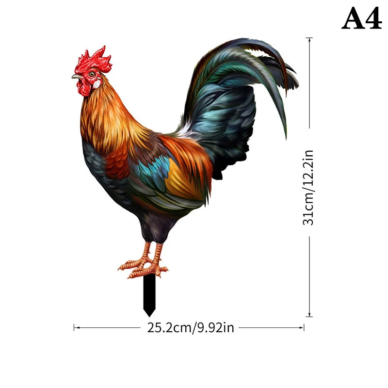 figurine coq deco jardin résistante intempéries rouge noir vert bleu plumeuses réaliste piquetextérieur patio