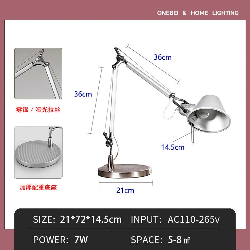 lampe moderne led réglable argenté base rotative interrupteur câbleflux lumineux variable décoration intérieure