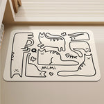 tapis sol caoutchouc antidérapant salle bain noir blanc dessins chats mimi cœur moderne