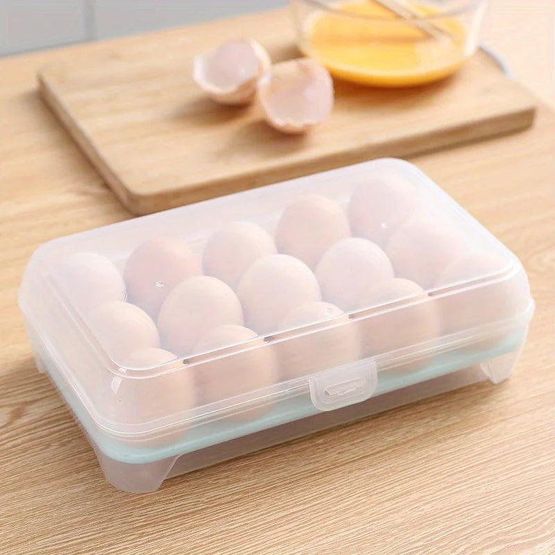 boîte œufs transparente pratique moderne 15 grilles clips poignées bleu clair rose clair plastique