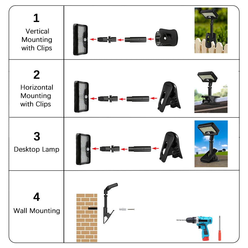 lumière solaire led capteur mouvement clipser ip65 étanche noir moderne campingextérieur