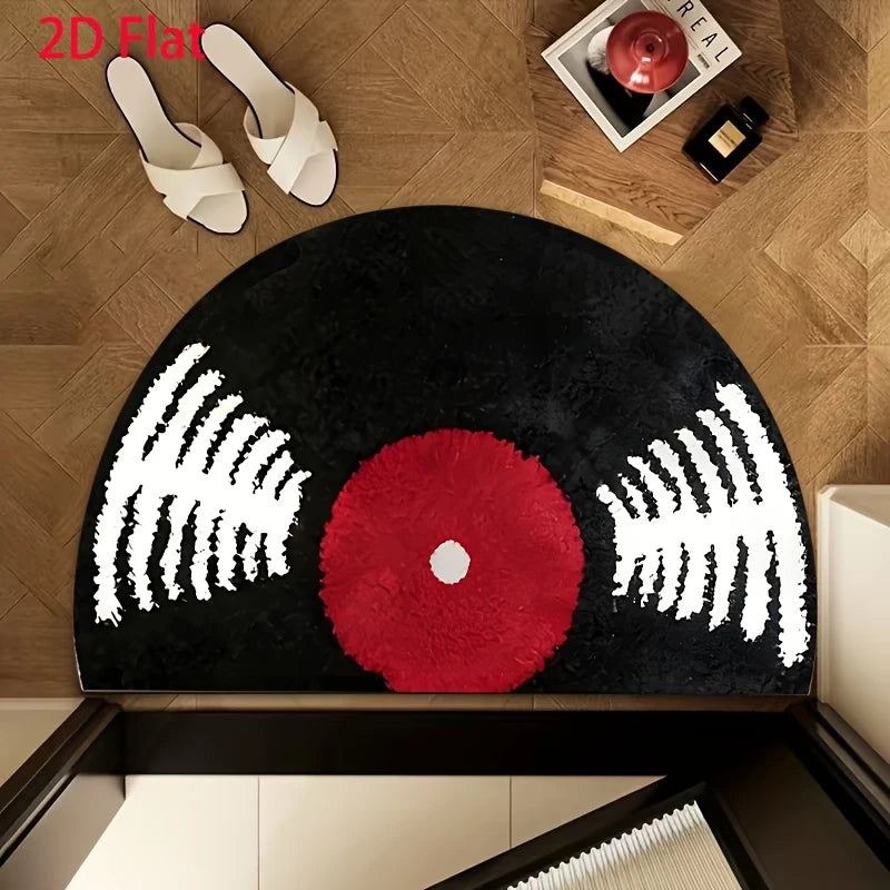 tapis demi cercle noir rouge vinyle moderne antidérapant intérieur chambre porte salon