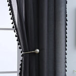 rideaux noir gris blanc bohème moderne pompons bord inférieur tringle translucides polyester chambre salon