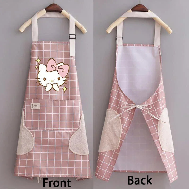 tablier cuisine kawaii hello kitty imperméable anti taches serviette intégrée poches coeurs modernes