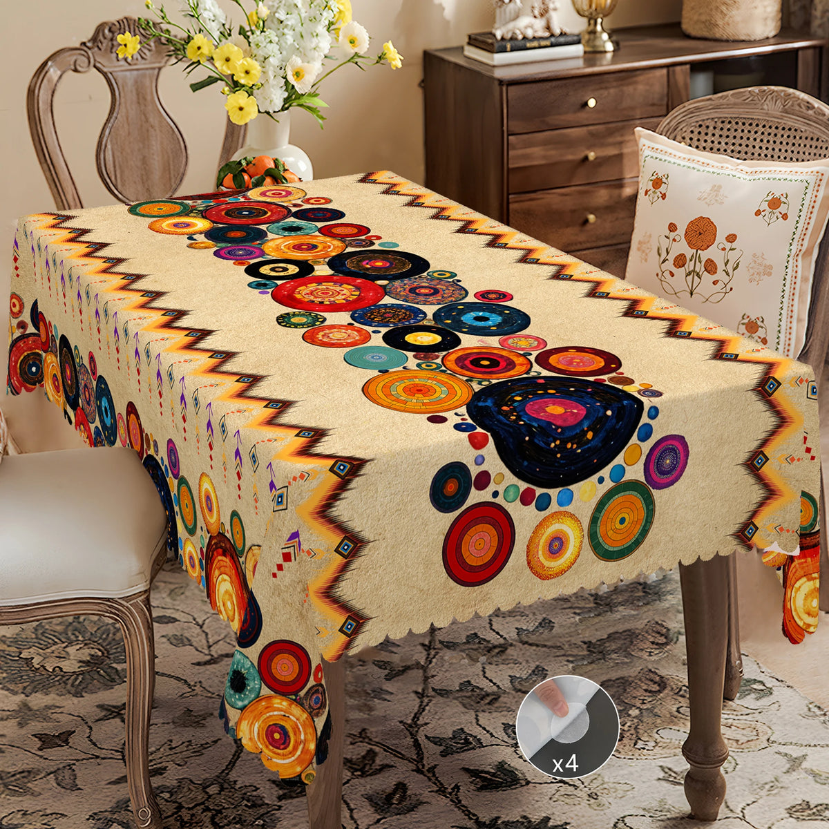 nappe boho chic ethnique motifs géométriques couleurs vives imperméable réutilisable machine clips tableextérieurintérieur