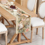 nappe lin printemps lapins fleurs aquarelle rustique 183x33cm décoration pâques table maison