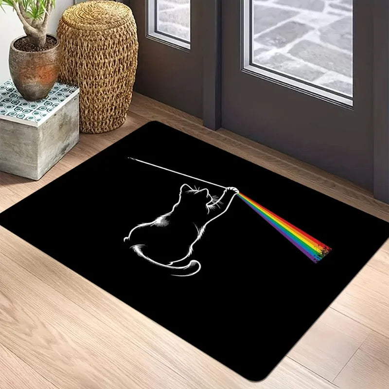 tapis sol antidérapant arc ciel moderne chat noir contemporain résistant décoloration