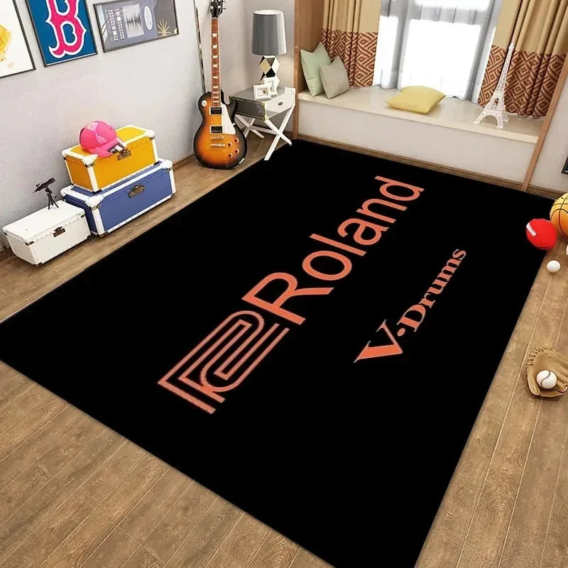 tapis sol batterie musique insonorisé noir blanc orange décoratif moderne studio