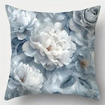 taies d'oreiller décoratives floral bleu clair fleurs blanches gris zipper closure polyester peachskin 45x45cm