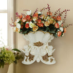 vase mural résine blanc doré anges motifs floraux baroque opaques fixations