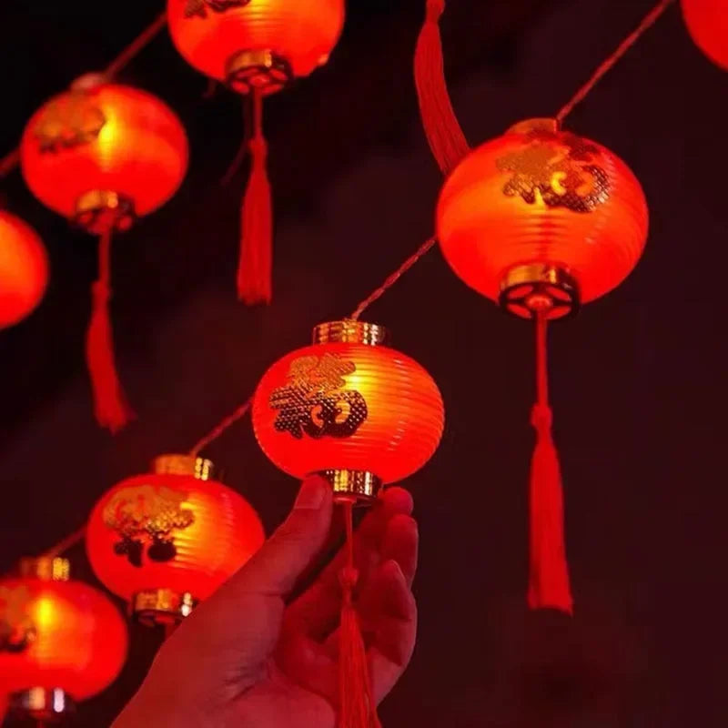 décoration festive lanternes chinoises rouge caractères chinois guirlande lumineuse éclairage noël nouvel an mariage