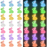 figurines lapins lumineuses miniatures opalescentes bleu vert jaune rose violet
