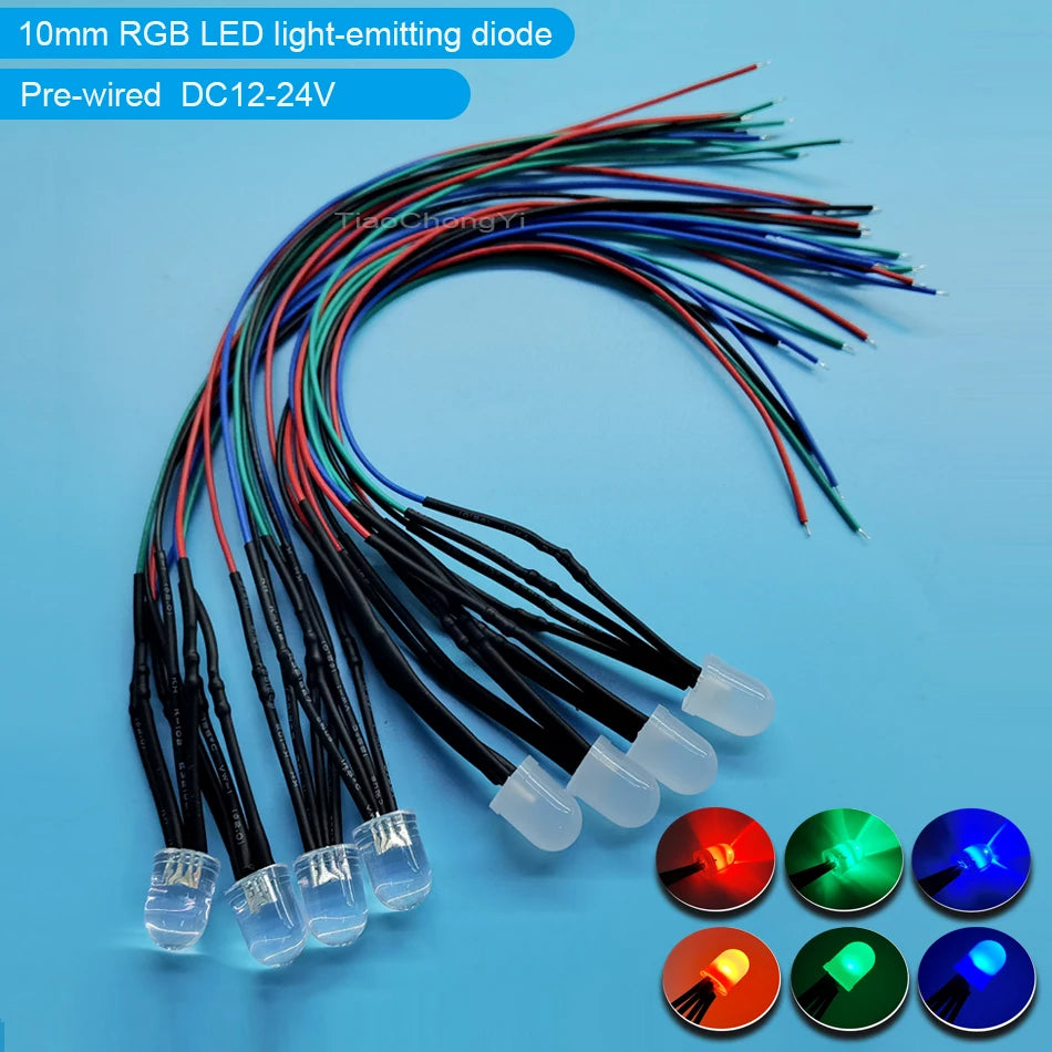 Diodes led rouges bleues vertes transparentes pré câblées 12V ronde modernes 20cm
