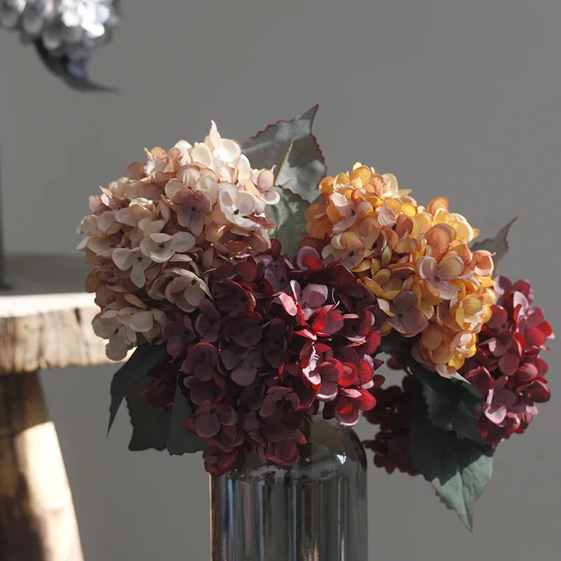 Décoration intérieure bouquet hortensia artificiels soie rose blanc vert classique mariage anniversaire chambre
