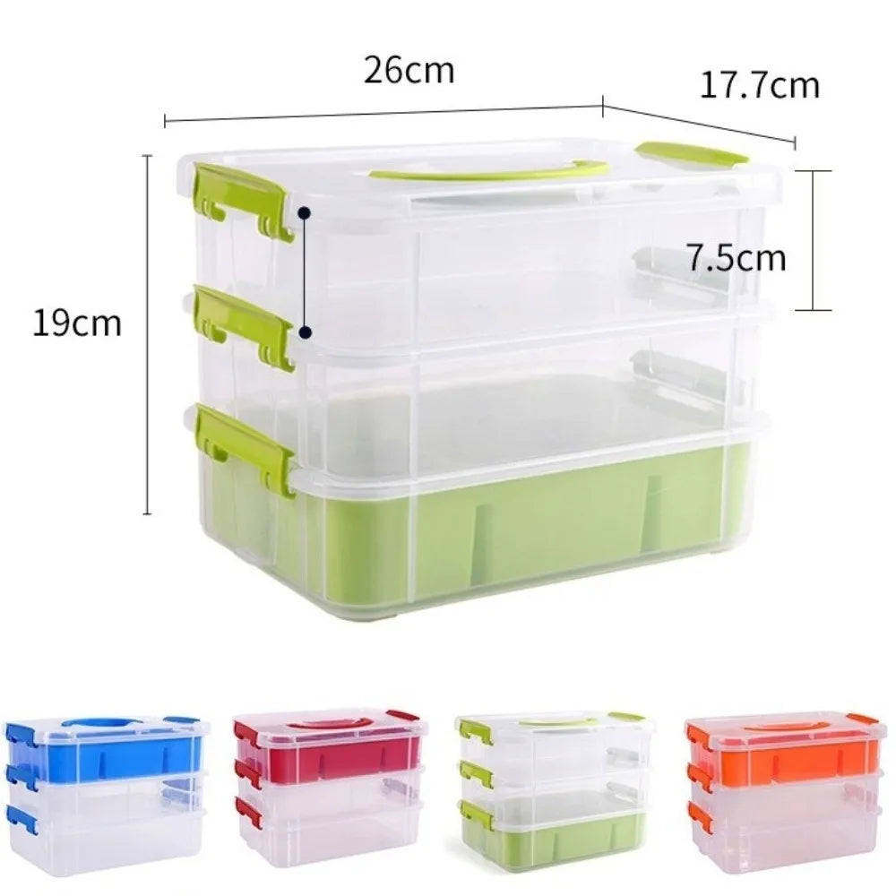 boîte rangement transparente moderne multicolore compartiments réutilisable plastique respectueux environnement poignées détachables