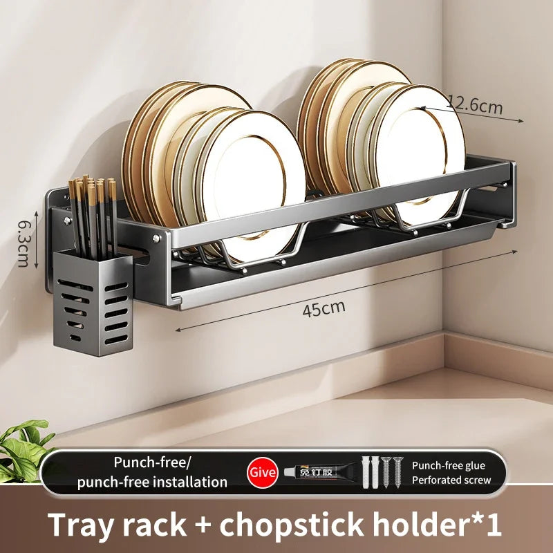 étagère rangement vaisselle moderne support mural plateaux tiroir glissière gris métallique finition fonctionnelle(vis)