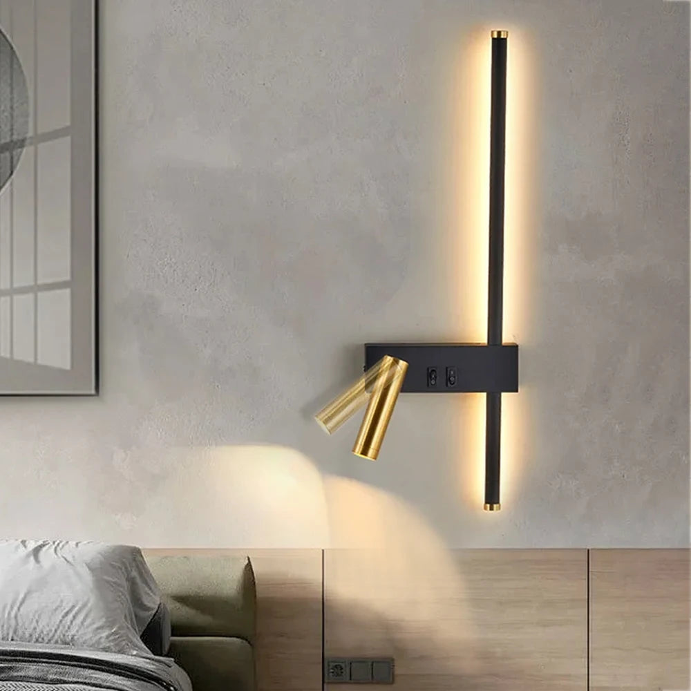 lampe murale led moderne fixée mur éclairage vertical minimaliste noir doré