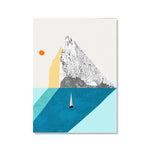 affiche moderne bateau voile couchant soleil océan paysage abstrait toile rectangle horizontal minimaliste decoration