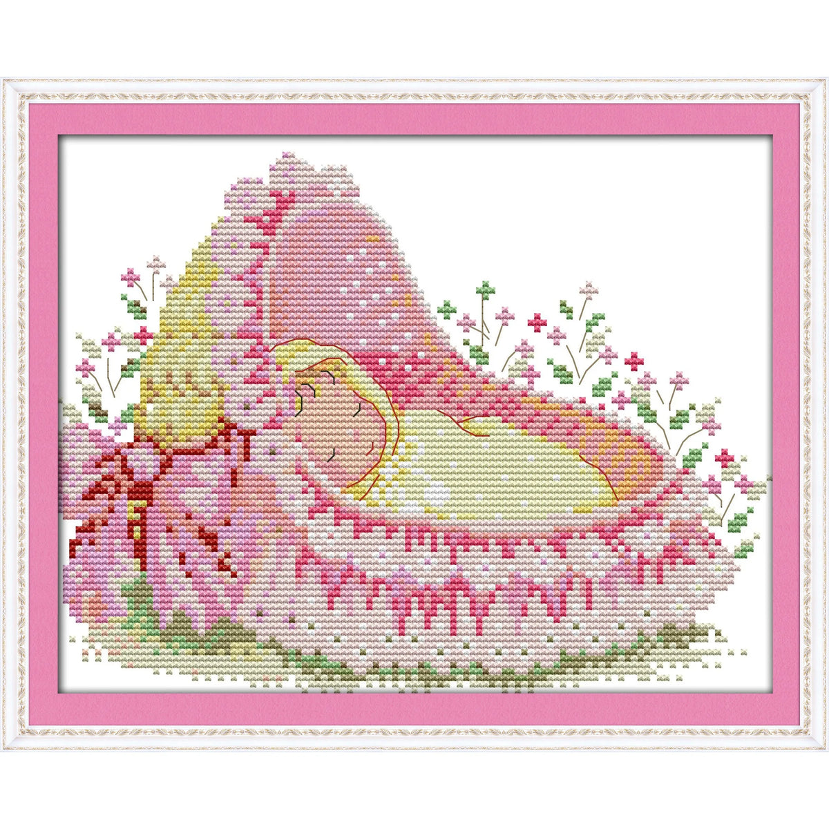 broderie point croix fleurs feuilles fruits rose jaune vert bleu blanc artisanal package toile