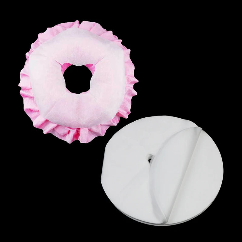 support facial jetable blanc rose franges adhésif confortable 100 pièces 29cm diamètre 7cm largeur