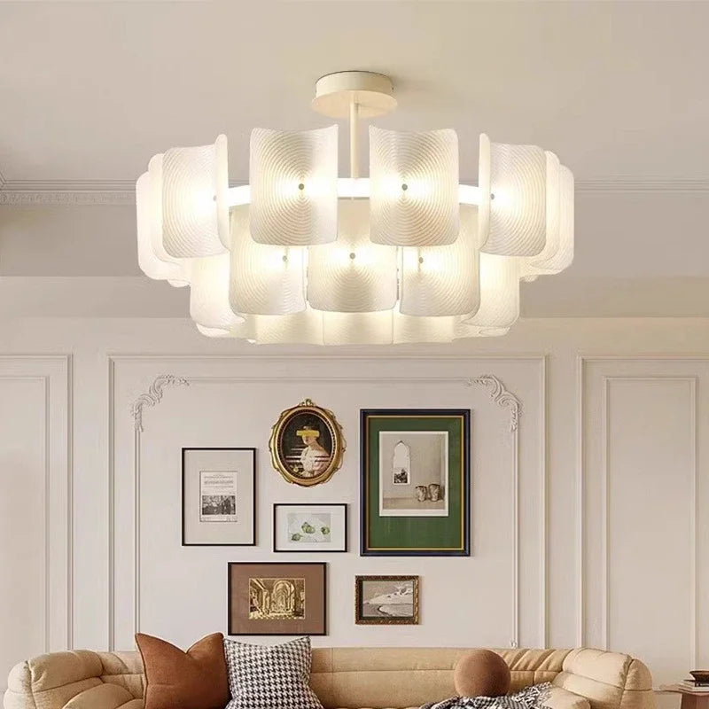 suspension lumineuse moderne pendentif blanc rayures fines opacité 120cm d100cm d80cm d60cm lumière froide