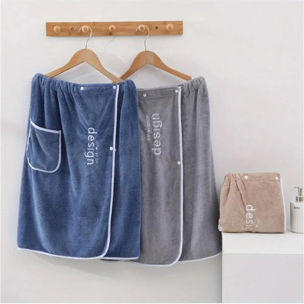 serviette bain rapide microfibre brodée poche élastique bleu marine gris moderne confortable
