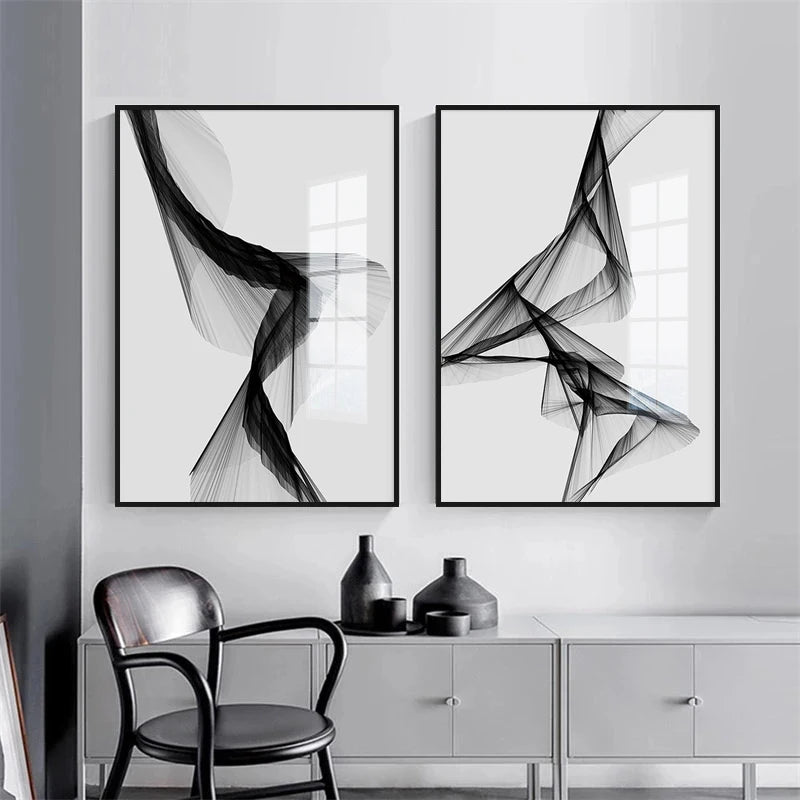 toile abstraite noire blanche contemporaine minimaliste sans cadre vertical chambre salon decoration