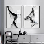 toile abstraite noire blanche contemporaine minimaliste sans cadre vertical chambre salon decoration