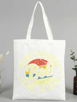 sac main toile blanc imprimé bob jaune rouge vert rétro décontracté femme