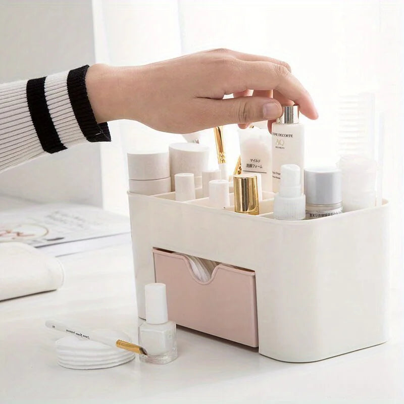 organisateur maquillage moderne minimaliste beige rose gris brosse pinceau flacon poudre nettoyage cosmétique minimaliste