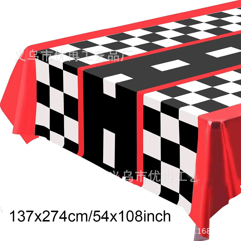 nappe table course auto carreaux noir blanc rouge fête anniversaire enfants opalescente imitation route