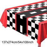 nappe table course auto carreaux noir blanc rouge fête anniversaire enfants opalescente imitation route