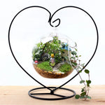 support globe verre terrarium forme coeur métal fil fer tressé noir